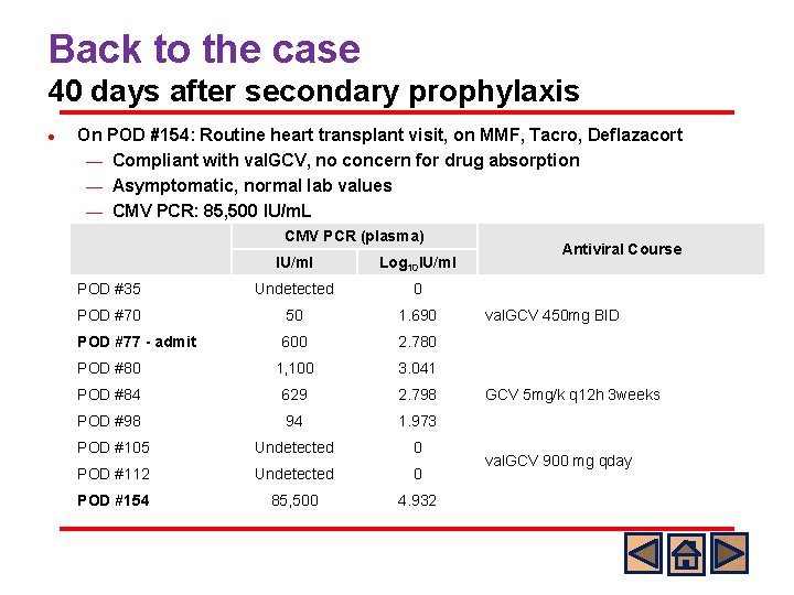 Back to the case 40 days after secondary prophylaxis l On POD #154: Routine