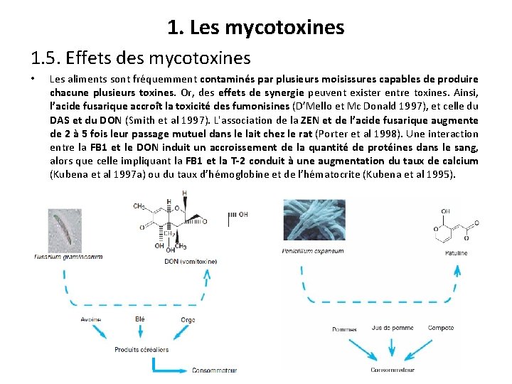 1. Les mycotoxines 1. 5. Effets des mycotoxines • Les aliments sont fréquemment contaminés