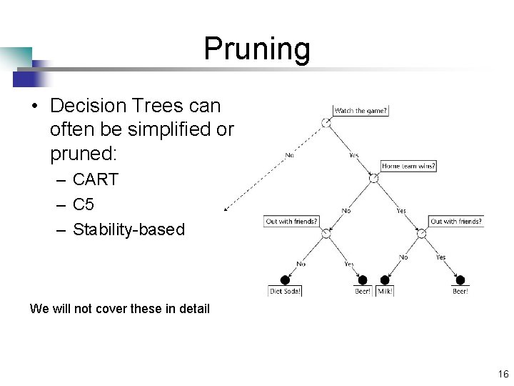 Pruning • Decision Trees can often be simplified or pruned: – CART – C Pruning • Decision Trees can often be simplified or pruned: – CART – C