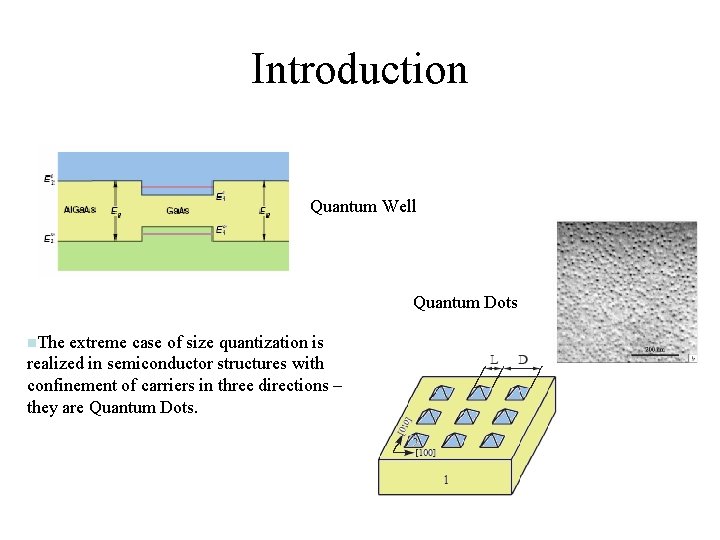 Introduction Quantum Well Quantum Dots n. The extreme case of size quantization is realized