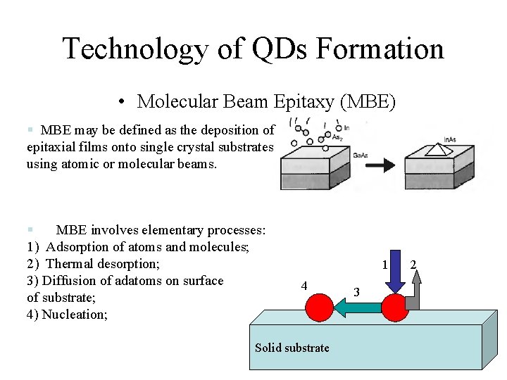 Technology of QDs Formation • Molecular Beam Epitaxy (MBE) § MBE may be defined