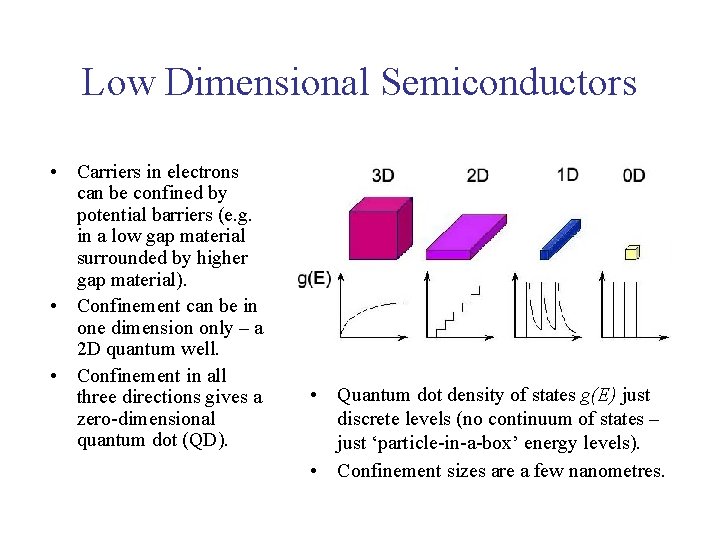 Low Dimensional Semiconductors • Carriers in electrons can be confined by potential barriers (e.