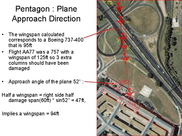 Pentagon : Plane Approach Direction • The wingspan calculated corresponds to a Boeing 737