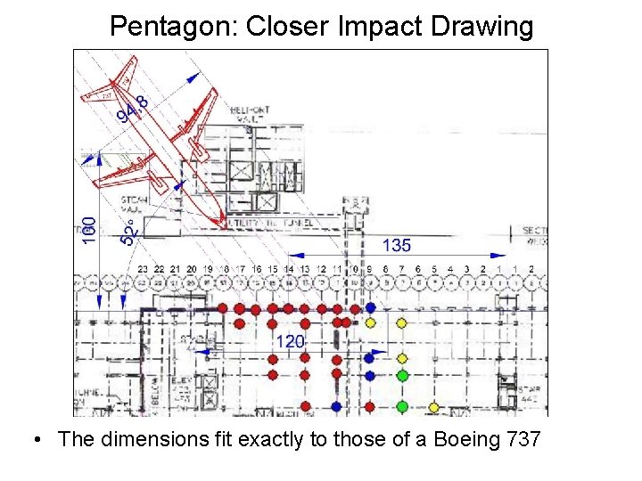 Pentagon: Closer Impact Drawing • The dimensions fit exactly to those of a Boeing