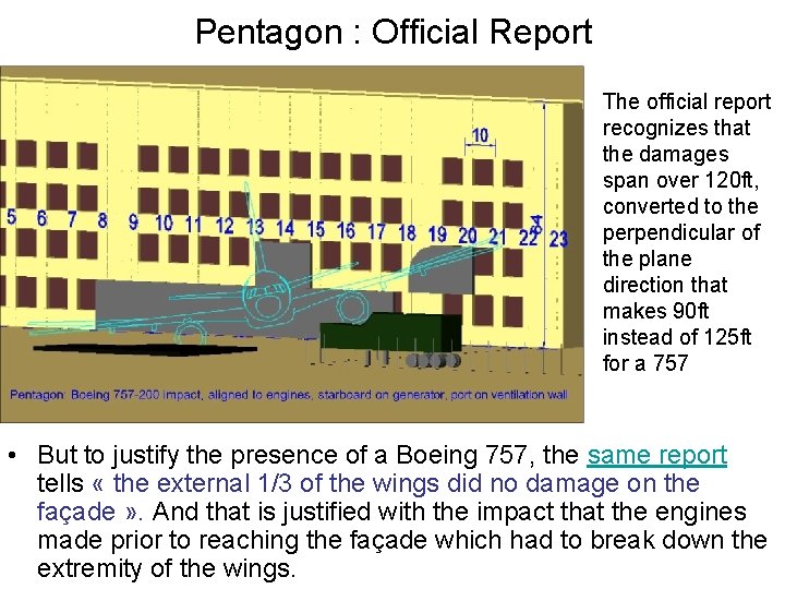 Pentagon : Official Report • The official report recognizes that the damages span over