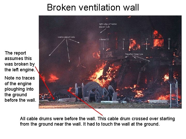 Broken ventilation wall The report assumes this was broken by the left engine. Note