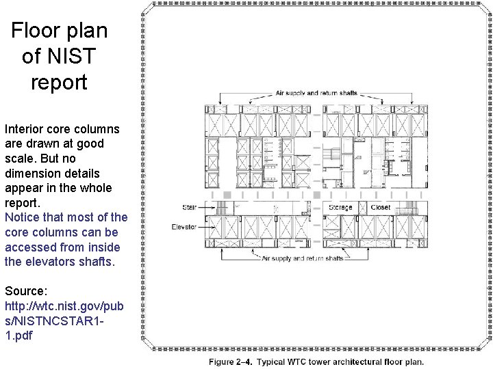 Floor plan of NIST report Interior core columns are drawn at good scale. But