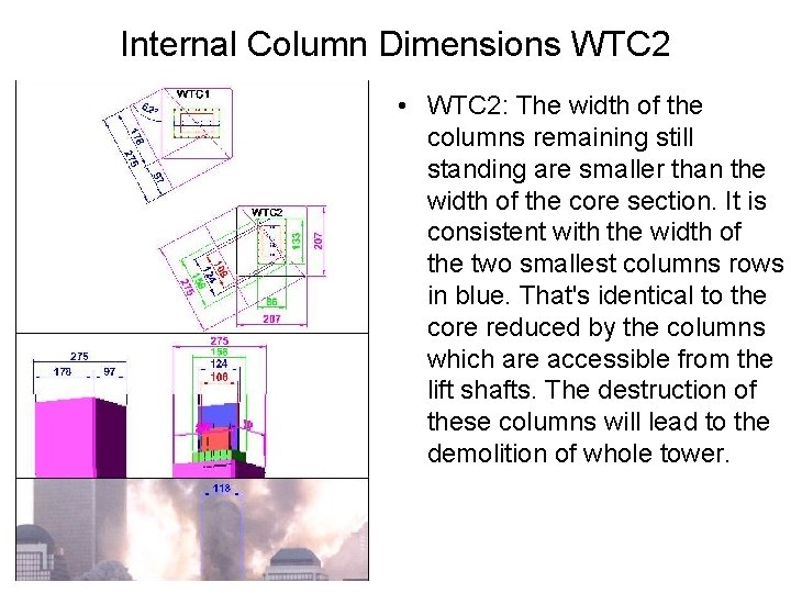 Internal Column Dimensions WTC 2 • WTC 2: The width of the columns remaining
