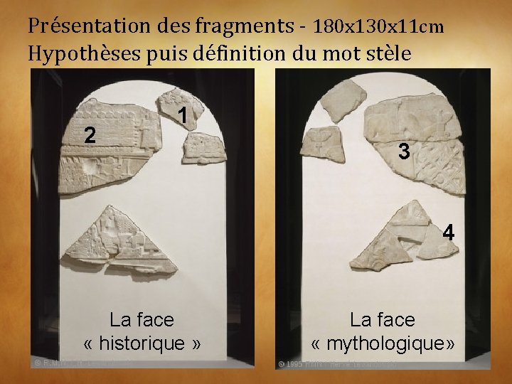 Présentation des fragments - 180 x 130 x 11 cm Hypothèses puis définition du