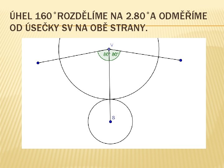 ÚHEL 160˚ROZDĚLÍME NA 2. 80˚A ODMĚŘÍME OD ÚSEČKY SV NA OBĚ STRANY. 