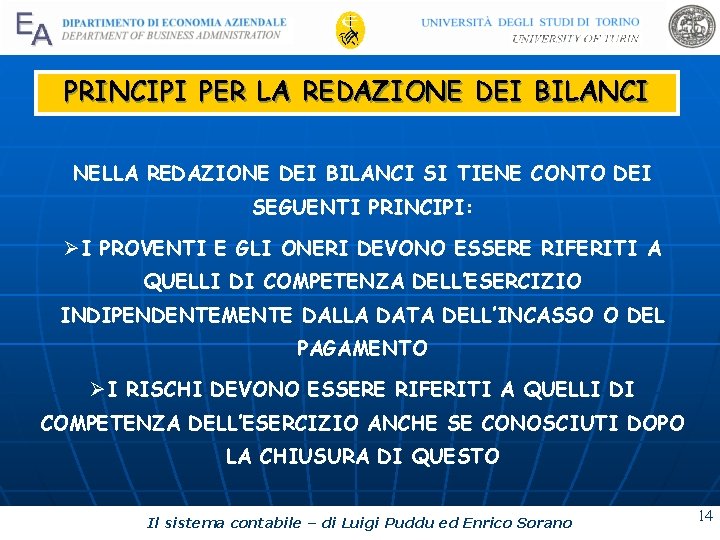 PRINCIPI PER LA REDAZIONE DEI BILANCI NELLA REDAZIONE DEI BILANCI SI TIENE CONTO DEI