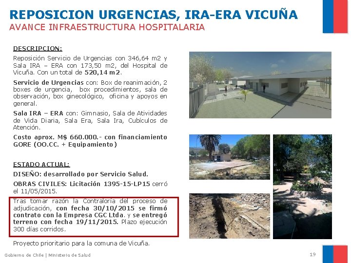 REPOSICION URGENCIAS, IRA-ERA VICUÑA AVANCE INFRAESTRUCTURA HOSPITALARIA DESCRIPCION: Reposición Servicio de Urgencias con 346,