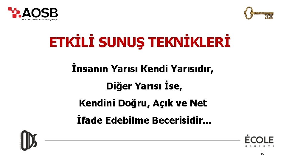 ETKİLİ SUNUŞ TEKNİKLERİ İnsanın Yarısı Kendi Yarısıdır, Diğer Yarısı İse, Kendini Doğru, Açık ve
