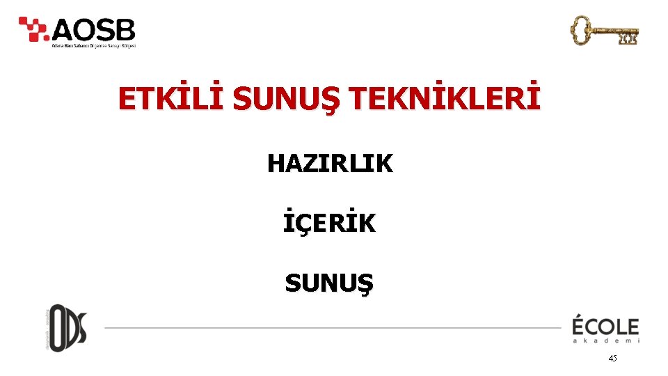 ETKİLİ SUNUŞ TEKNİKLERİ HAZIRLIK İÇERİK SUNUŞ 45 