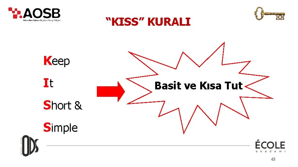 “KISS” KURALI Keep It Basit ve Kısa Tut Short & Simple 63 