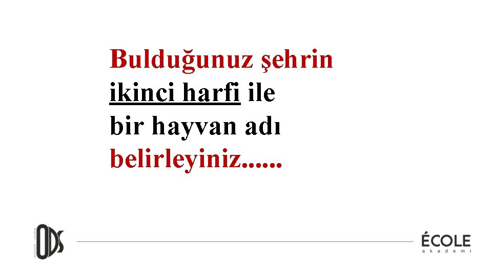 Bulduğunuz şehrin ikinci harfi ile bir hayvan adı belirleyiniz. . . 