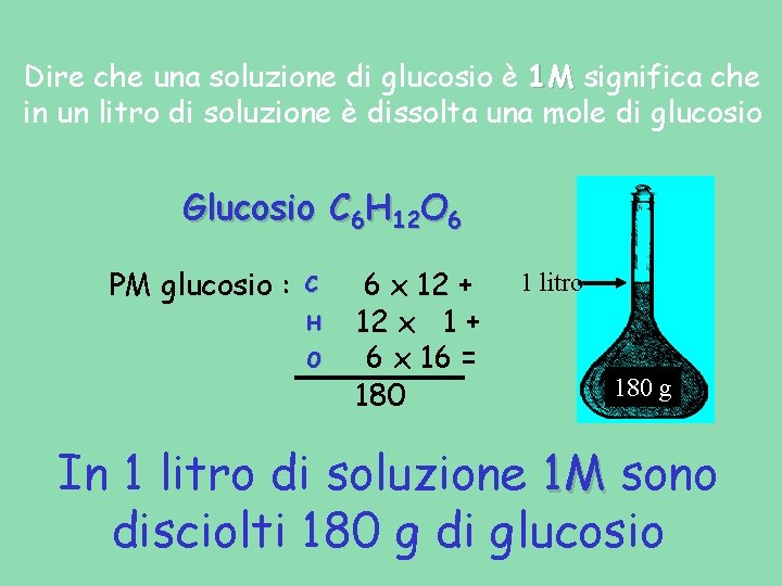 Dire che una soluzione di glucosio è 1 M significa che in un litro Dire che una soluzione di glucosio è 1 M significa che in un litro