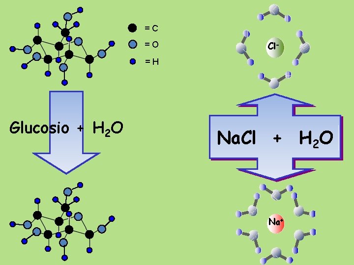 =C =O Cl- =H Glucosio + H 2 O Na. Cl + H 2 =C =O Cl- =H Glucosio + H 2 O Na. Cl + H 2
