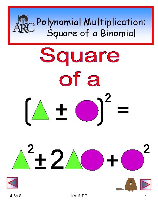 Polynomial Multiplication: Square of a Binomial 4. 6 b S KM & PP 1