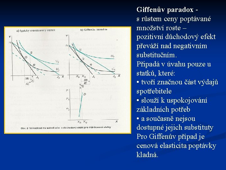 Giffenův paradox - s růstem ceny poptávané množství roste – pozitivní důchodový efekt převáží