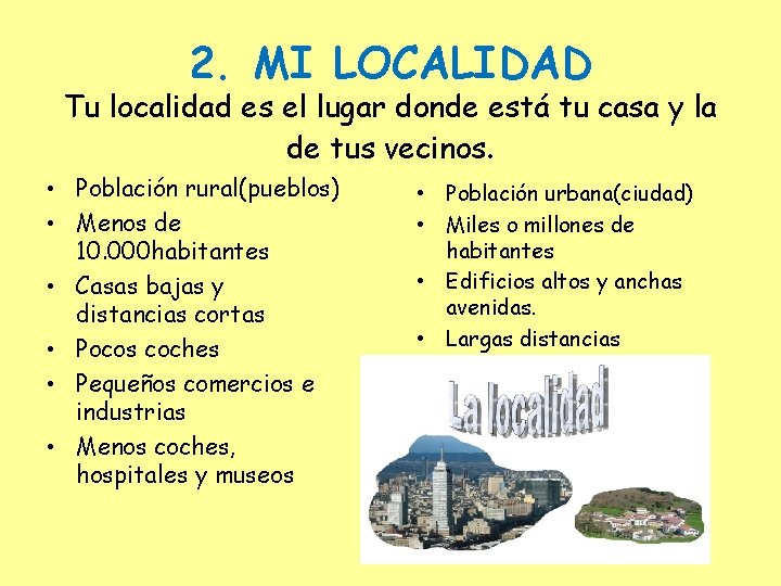 2. MI LOCALIDAD Tu localidad es el lugar donde está tu casa y la