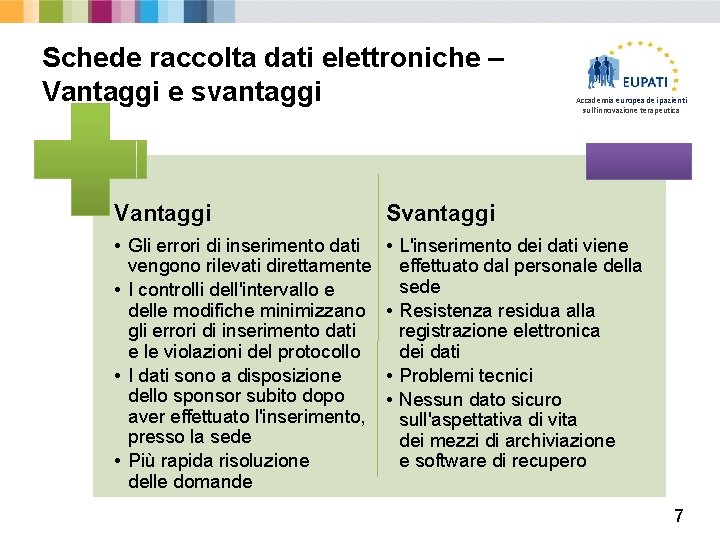 Schede raccolta dati elettroniche – Vantaggi e svantaggi Accademia europea dei pazienti sull'innovazione terapeutica