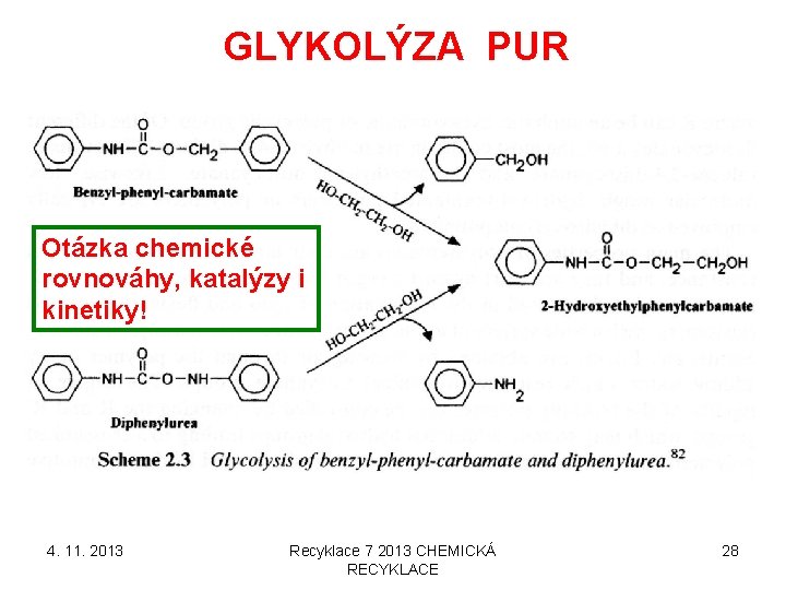 GLYKOLÝZA PUR Otázka chemické rovnováhy, katalýzy i kinetiky! 4. 11. 2013 Recyklace 7 2013 GLYKOLÝZA PUR Otázka chemické rovnováhy, katalýzy i kinetiky! 4. 11. 2013 Recyklace 7 2013