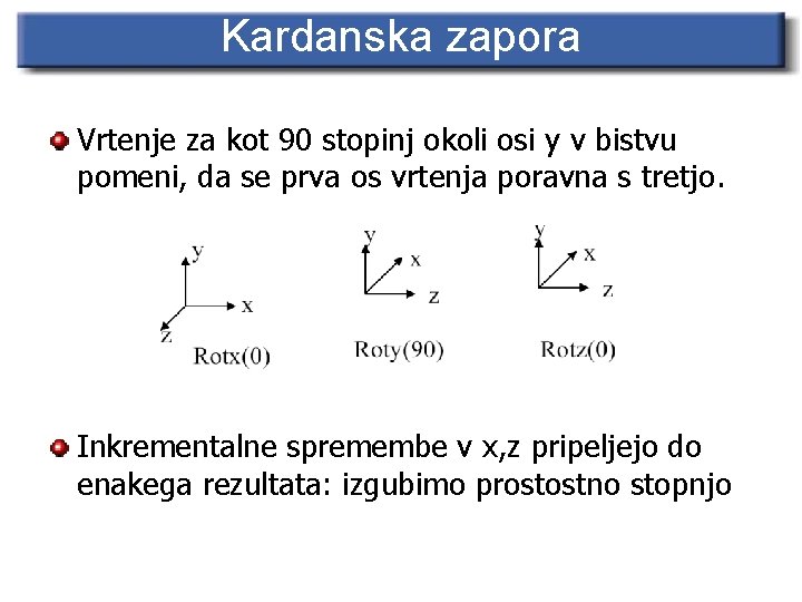 Kardanska zapora Vrtenje za kot 90 stopinj okoli osi y v bistvu pomeni, da Kardanska zapora Vrtenje za kot 90 stopinj okoli osi y v bistvu pomeni, da