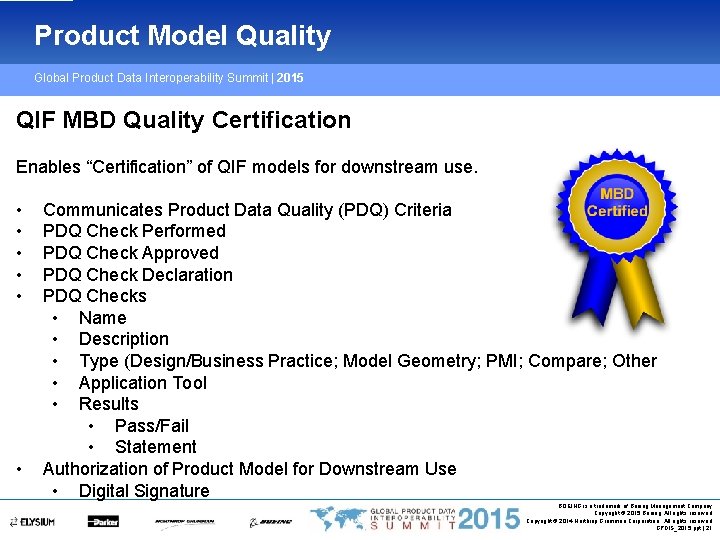 Product Model Quality Global Product Data Interoperability Summit | 2015 QIF MBD Quality Certification