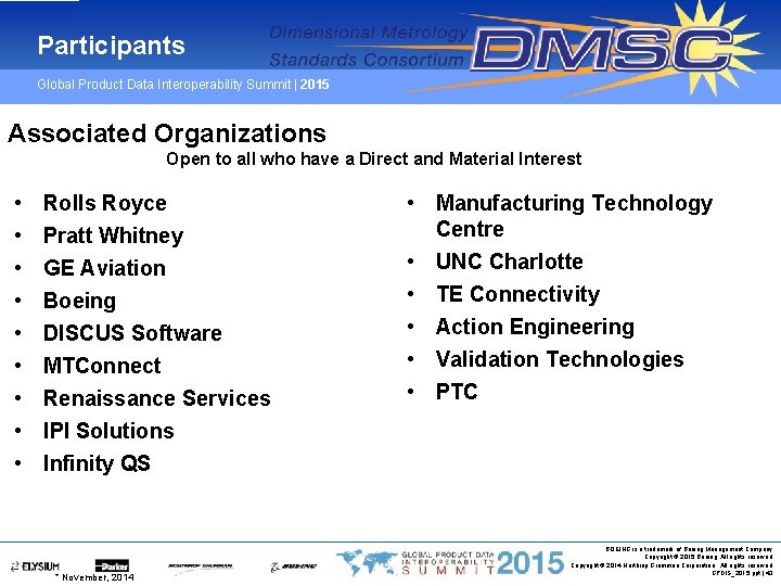Participants Global Product Data Interoperability Summit | 2015 Associated Organizations Open to all who