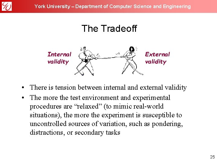 York University – Department of Computer Science and Engineering The Tradeoff Internal validity External