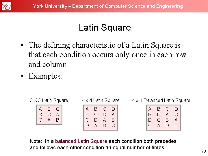 York University – Department of Computer Science and Engineering Latin Square • The defining