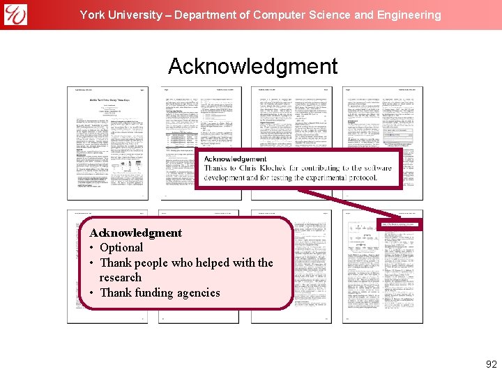 York University – Department of Computer Science and Engineering Acknowledgment • Optional • Thank
