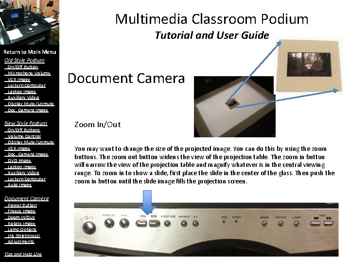 Multimedia Classroom Podium Tutorial and User Guide Return to Main Menu Old Style Podium