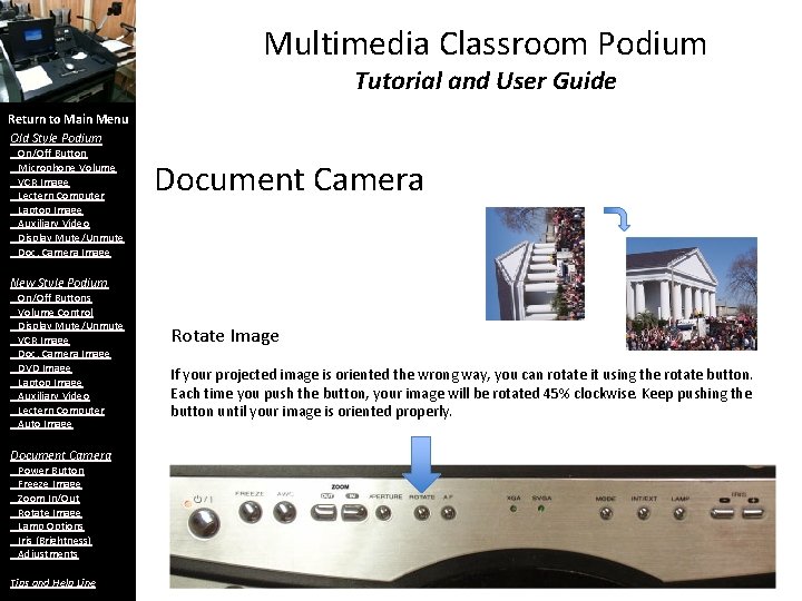 Multimedia Classroom Podium Tutorial and User Guide Return to Main Menu Old Style Podium