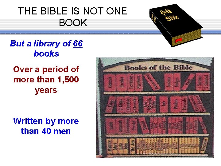 THE BIBLE IS NOT ONE BOOK But a library of 66 books Over a