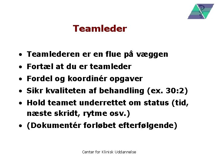 Teamleder • Teamlederen er en flue på væggen • Fortæl at du er teamleder