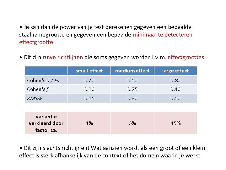  • Je kan de power van je test berekenen gegeven een bepaalde staalnamegrootte