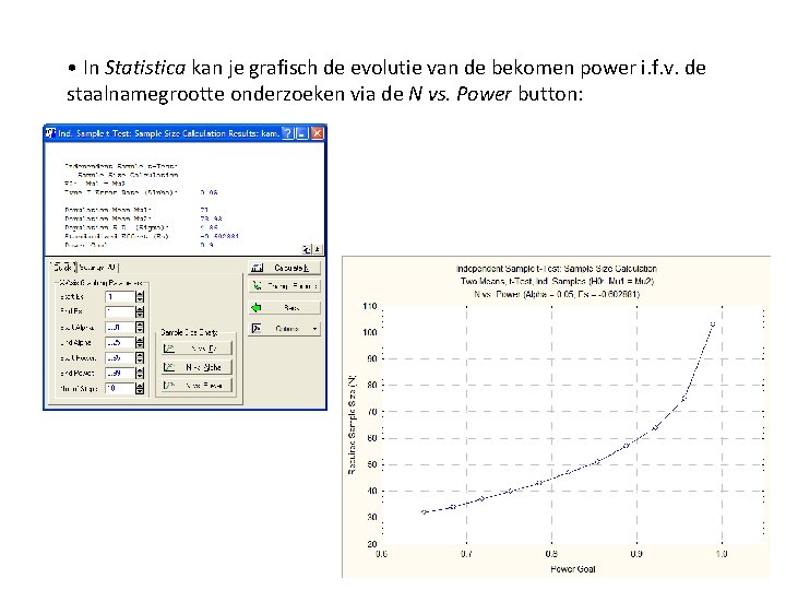  • In Statistica kan je grafisch de evolutie van de bekomen power i.