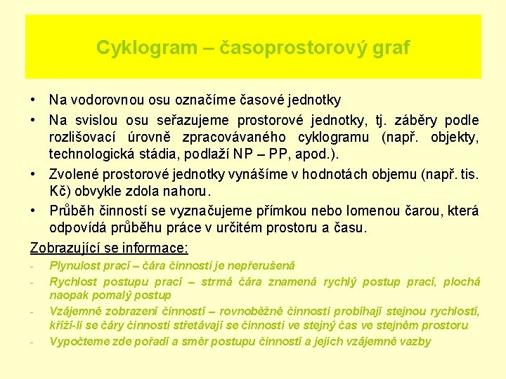 Cyklogram – časoprostorový graf • Na vodorovnou osu označíme časové jednotky • Na svislou Cyklogram – časoprostorový graf • Na vodorovnou osu označíme časové jednotky • Na svislou