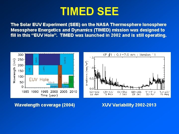 TIMED SEE The Solar EUV Experiment (SEE) on the NASA Thermosphere Ionosphere Mesosphere Energetics