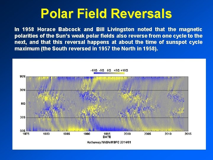 Polar Field Reversals In 1958 Horace Babcock and Bill Livingston noted that the magnetic