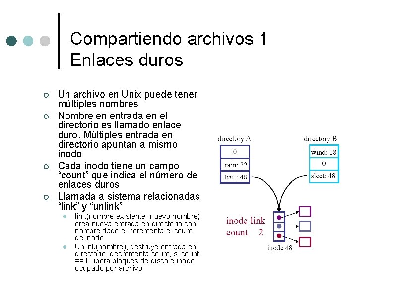 Compartiendo archivos 1 Enlaces duros ¢ ¢ Un archivo en Unix puede tener múltiples