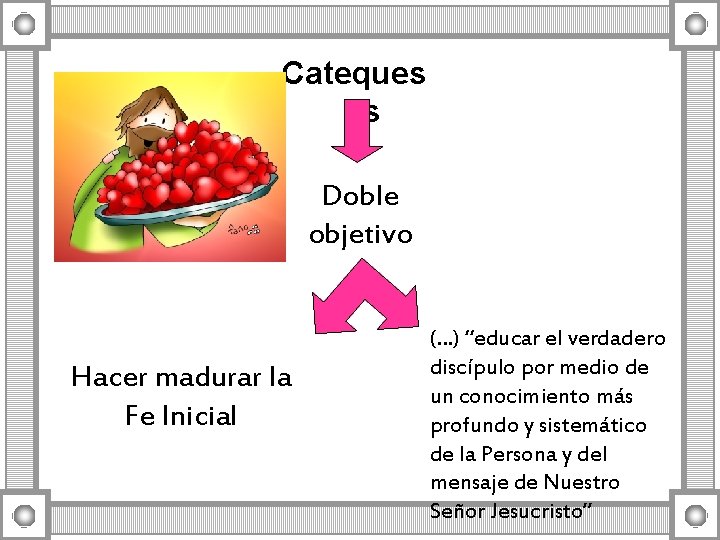 Cateques is Doble objetivo Hacer madurar la Fe Inicial (…) “educar el verdadero discípulo Cateques is Doble objetivo Hacer madurar la Fe Inicial (…) “educar el verdadero discípulo