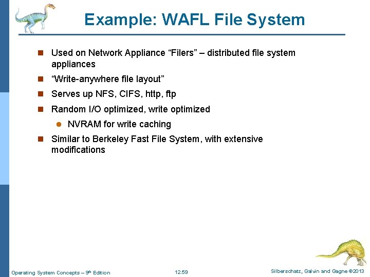 Example: WAFL File System n Used on Network Appliance “Filers” – distributed file system