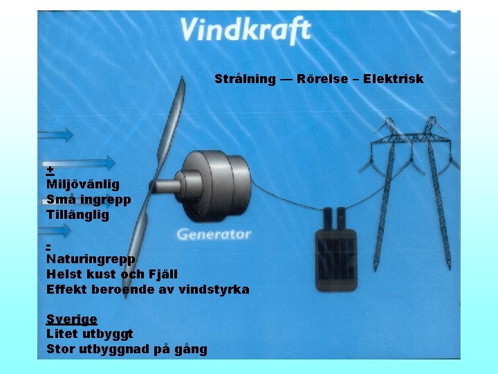 Strålning –– Rörelse – Elektrisk + Miljövänlig Små ingrepp Tillänglig Naturingrepp Helst kust och