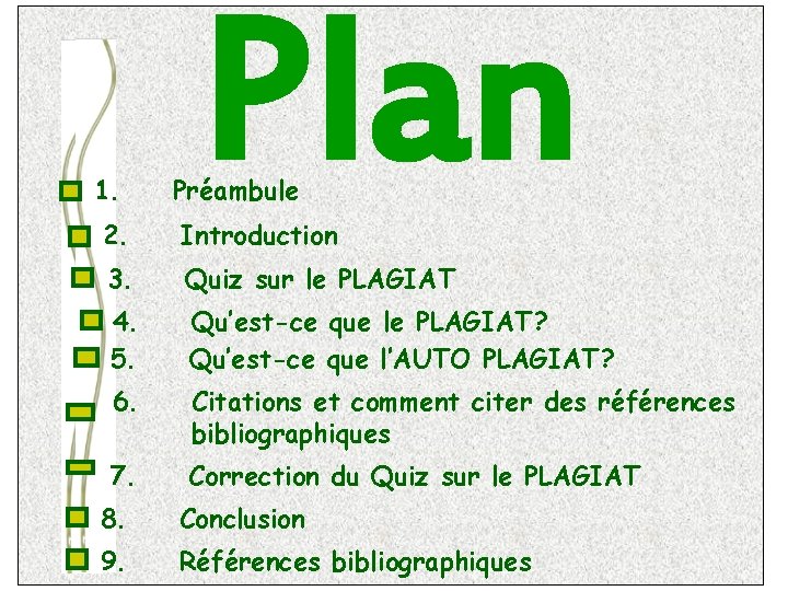 1. Plan Préambule 2. Introduction 3. Quiz sur le PLAGIAT 4. 5. Qu’est-ce que