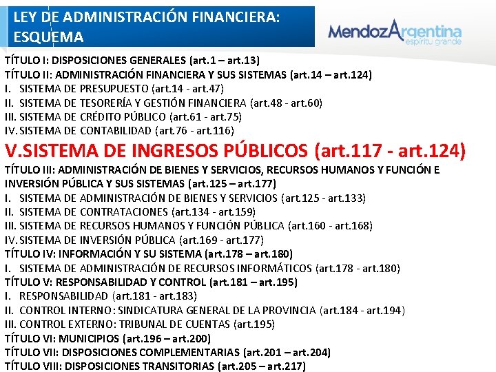 LEY DE ADMINISTRACIÓN FINANCIERA: ESQUEMA TÍTULO I: DISPOSICIONES GENERALES (art. 1 – art. 13) LEY DE ADMINISTRACIÓN FINANCIERA: ESQUEMA TÍTULO I: DISPOSICIONES GENERALES (art. 1 – art. 13)