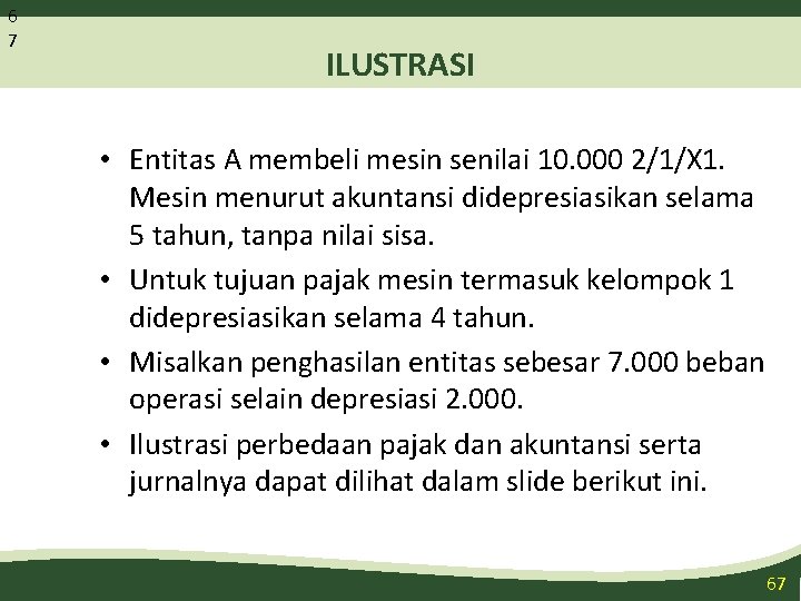 6 7 ILUSTRASI • Entitas A membeli mesin senilai 10. 000 2/1/X 1. Mesin