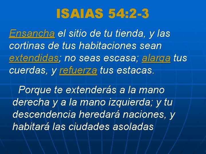ISAIAS 54: 2 -3 Ensancha el sitio de tu tienda, y las cortinas de ISAIAS 54: 2 -3 Ensancha el sitio de tu tienda, y las cortinas de